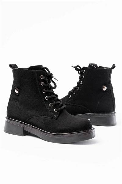 02-2003 Siyah Süet Bağcıklı Fermuarlı Günlük Kadın Bot