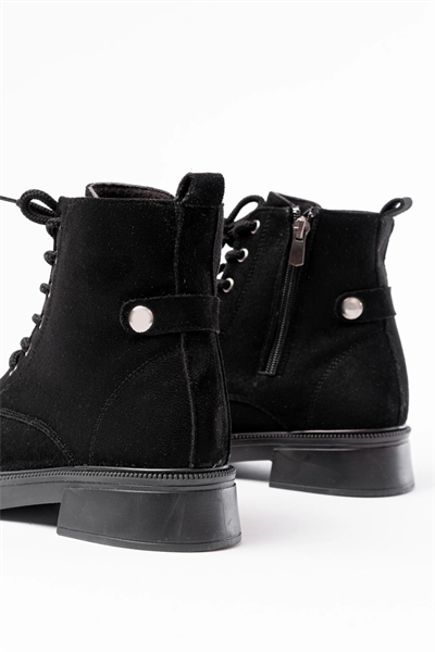 02-2003 Siyah Süet Bağcıklı Fermuarlı Günlük Kadın Bot