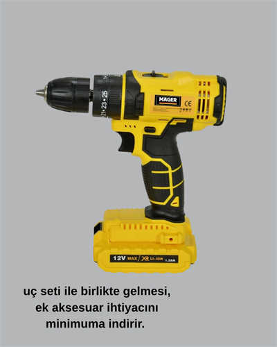 12V Akülü Matkap | 20-30 Nm Tork, Çift Hız Ayarı ve LED Işık