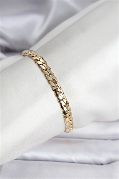 14K Gold Renk Kaplama Ezme Zincir Model Kadın Bileklik