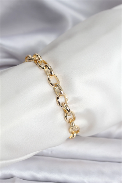 14K Gold Renk Kaplama Lazerli Zincir Model CM Kadın Bileklik