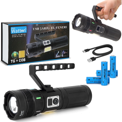 15.000 Lümen TG + COB LED Şarjlı El Feneri WT-703
