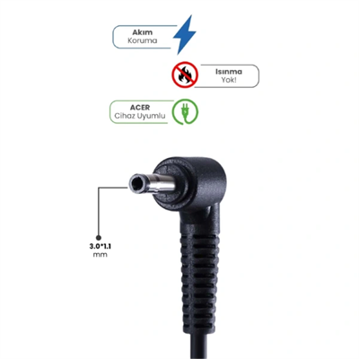 19V 3.42A 3.0 * 1.1mm 65W ACER İçin Laptop Adaptör