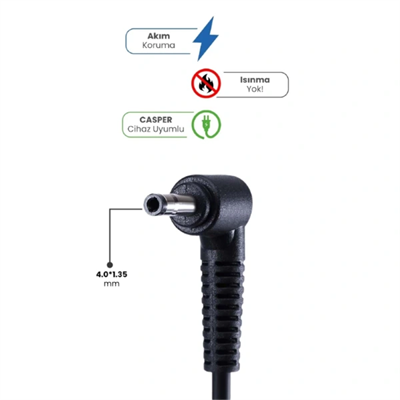 19V 3.42A 4.0 * 1.35mm 65W CASPER İçin Laptop Adaptör