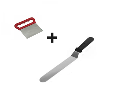 2li Set Hamur Şekillendirici Eğik Pasta Spatulası ve Metal Hamur Kesici Kazıyıcı Spatula