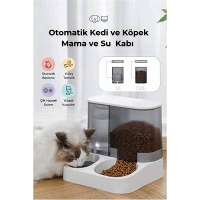 2'si 1 Arada Otomatik Kedi Mama ve Su Kabı