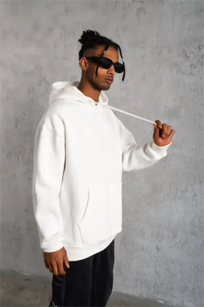 3 İplik Kapşonlu Sweatshirt Hoodie - Beyaz