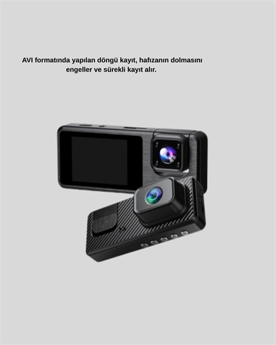 3 Kameralı Araç DVR 1080P Ön + HD Arka + İç Kamera Döngü Kayıt 2’’ Ekran