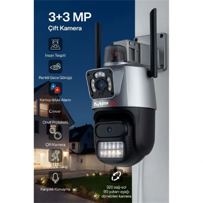 3 MP + 3 MP Çift Lens Wi-Fi TF Kart Girişli Güvenlik Kamerası
