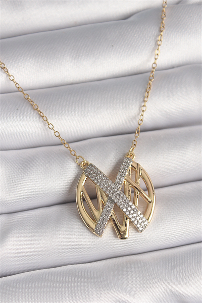 316L Çelik Gold Renk Zirkon Taşlı Vintage Model Kadın Kolye