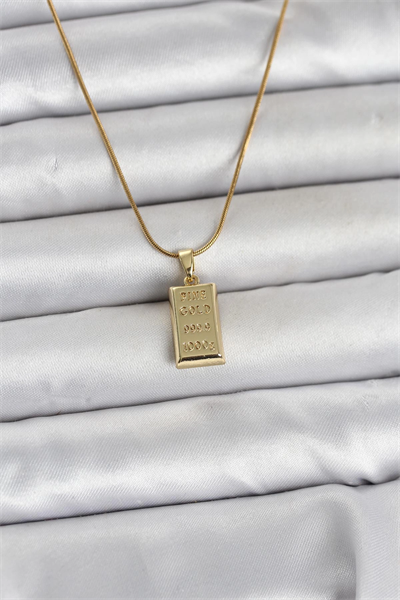 316L Çelik Zincir Gold Renk Külçe Altın Model Kadın Kolye