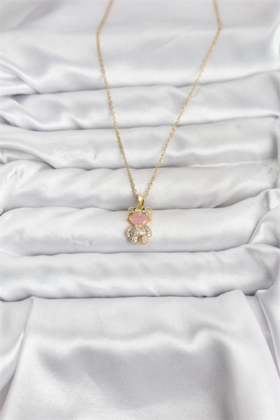 316L Çelik Zincir Gold Renk Teddy Bear Model Zirkon Taşlı Kadın Kolye