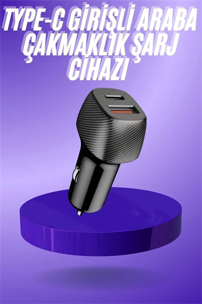 38W USB Type-C Girişli Oto Çakmaklık Araç İçi Hızlı Şarj Çakmaklık Şarj Aleti