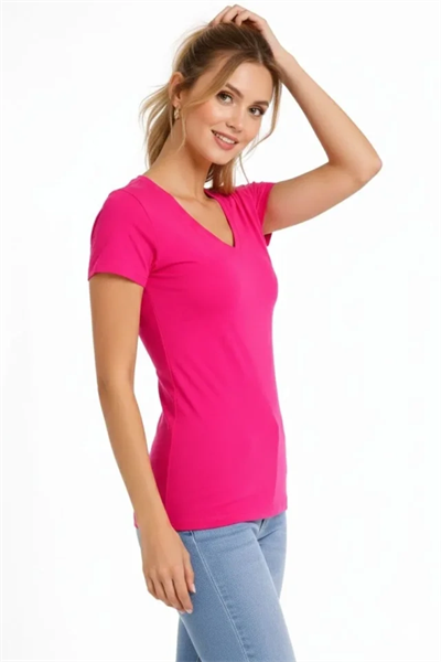 3lü V Yaka Tişört – Kısa Kollu Yazlık Slim Fit Body - Pembe, Açık Mavi, Ekru