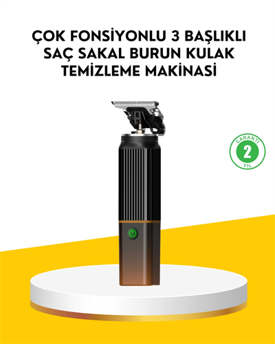 3’ü 1 Arada Şarjlı Erkek Bakım Seti – Saç, Sakal ve Burun Tüyü Kesme Makinesi