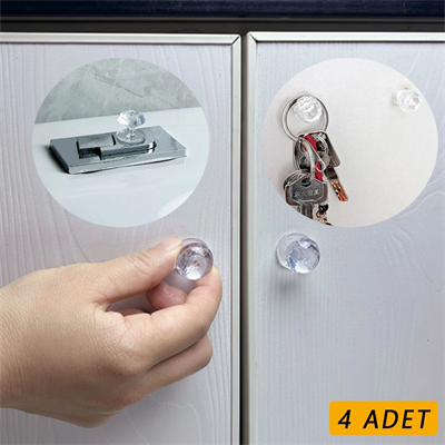 4 Adet Kristal Tasarımlı Çok Amaçlı Yapışkanlı Tutacak Buton