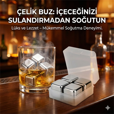 4lü Çelik Metal Kaplama Viski Taşı Soğutma Buz Küpü