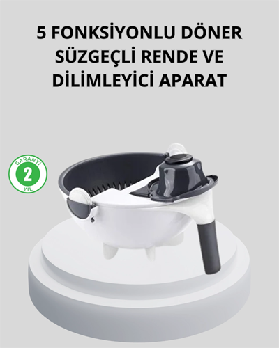 5 Fonksiyonlu Döner Rende Süzgeçli Çok Amaçlı Sebze Doğrayıcı Kaymaz Tabanlı