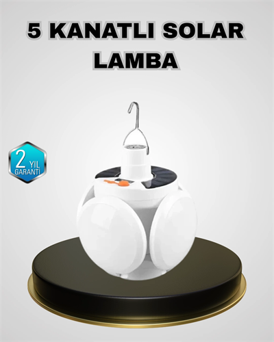 5 Kanatlı Solar Kamp Lambası – USB Şarjlı, Taşınabilir, IP65 Su Geçirmez Bahçe Lambası