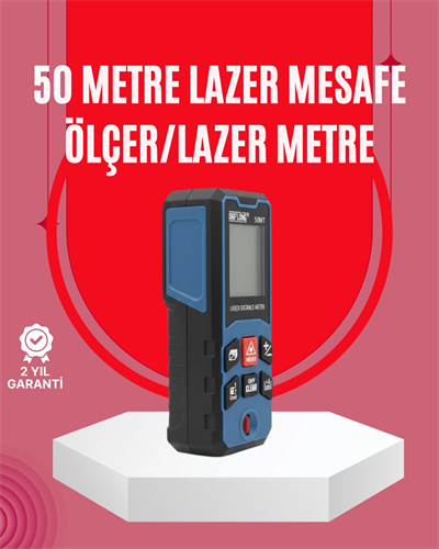 50 Metre Lazer Ölçüm Cihazı Alan ve Mesafe Hesaplama