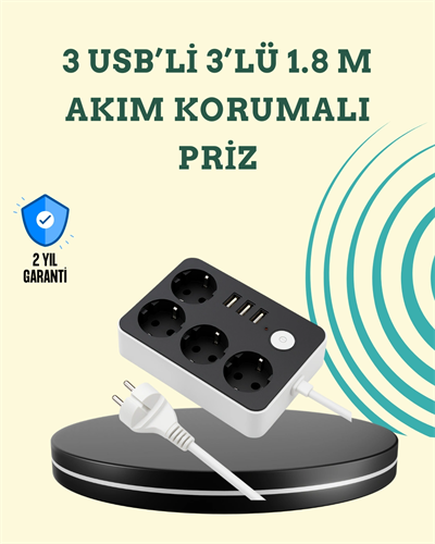 7 Cihazı Aynı Anda Destekleyen 3 USB Portlu 4’lü Priz