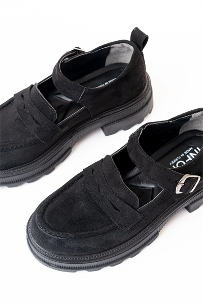 745-771 Siyah Süet Kadın Günlük Yüksek Tabanlı Loafer Ayakkabı