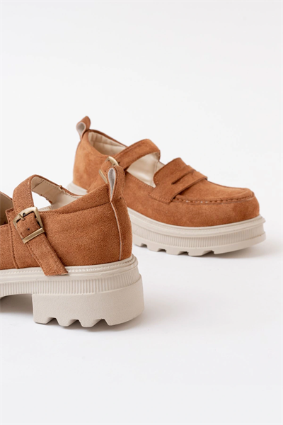 745-771 Taba Süet Kadın Günlük Yüksek Tabanlı Loafer Ayakkabı