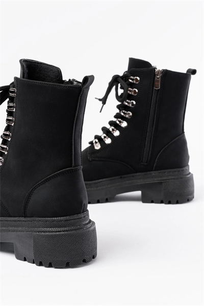 812-2121 Siyah Zümrüt Bağcıklı Fermuarlı Günlük Kadın Bot