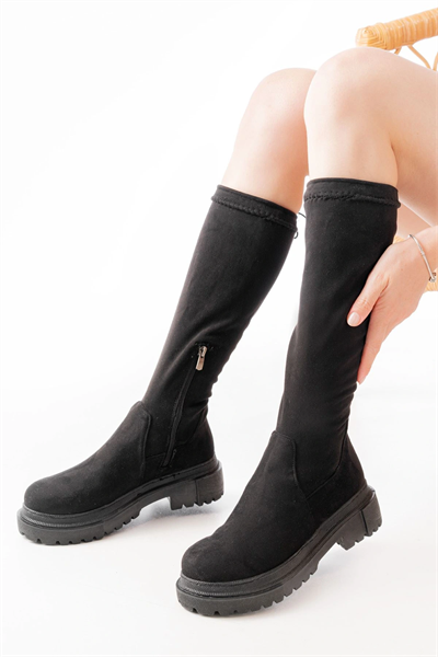 812-2291 Siyah Süet Fermuarlı Günlük Kadın Çizme