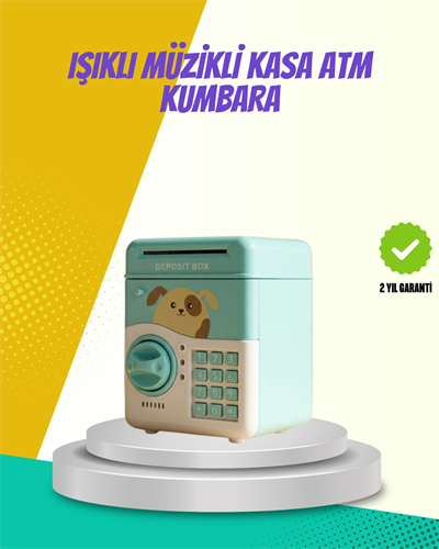 ATM Görünümlü Su Yeşili Otomatik Para Çeken Şifreli Kumbara