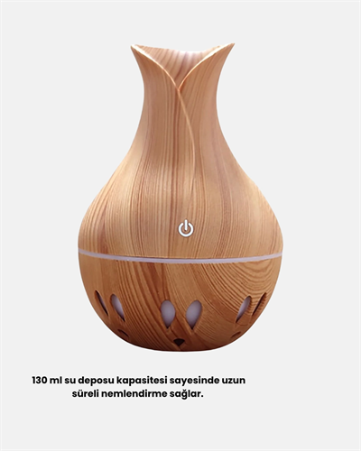 Ahşap Desenli Aromaterapi Difüzör 130 ml Ultrasonik ve 7 Renk LED Işıklı