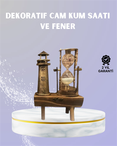 Ahşap Kum Saati ve Deniz Feneri Figürü Bir Arada – Ev & Ofis Dekorasyonu