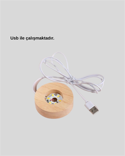 Ahşap Standlı LED Kristal Küre Lazer İşlemeli Dekoratif Obje