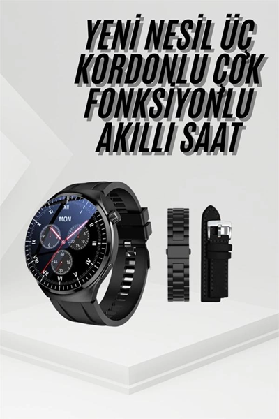 Amoled Ekran Metal Deri Silikon Kordonlu Uyku ve Sağlık Takibi