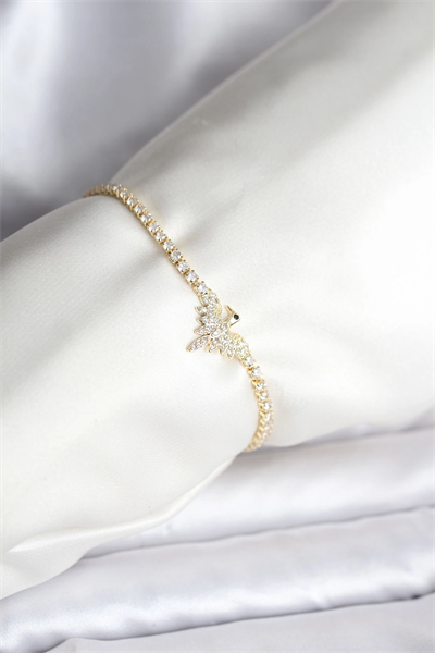 Anka Kuşu Model Zirkon Taşlı Gold Renk Pirinç Su Yolu Kadın Bileklik