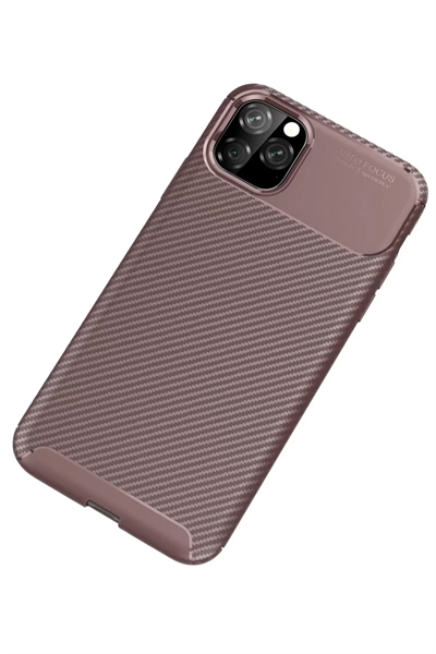 Apple iPhone 11 Pro Kılıf Auto Focus Karbon Kapak - Kahverengi