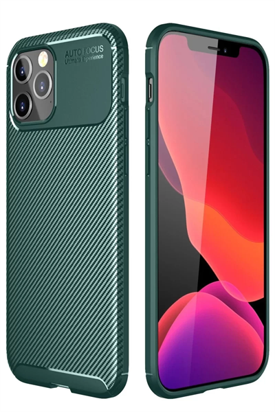 Apple iPhone 11 Pro Max Kılıf Auto Focus Karbon Kapak - Yeşil