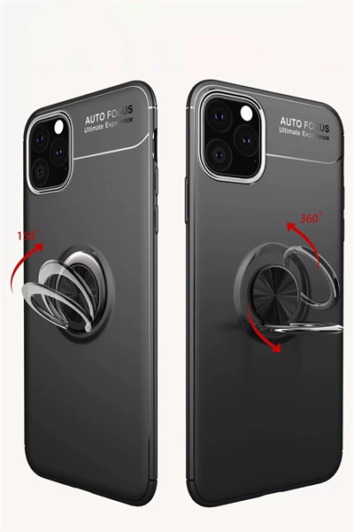 Apple iPhone 11 Pro Max Kılıf Range Yüzüklü Silikon - Siyah-Mavi
