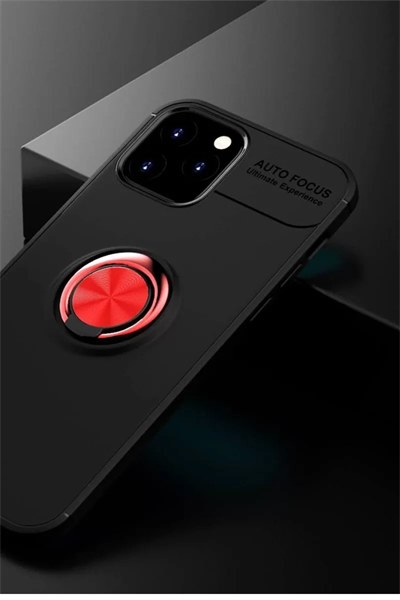 Apple iPhone 12 Kılıf Range Yüzüklü Silikon - Siyah-Kırmızı