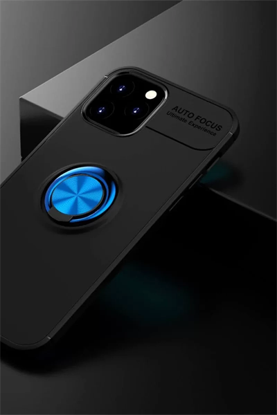 Apple iPhone 12 Kılıf Range Yüzüklü Silikon - Siyah-Mavi