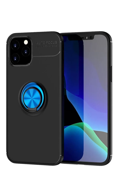 Apple iPhone 12 Kılıf Range Yüzüklü Silikon - Siyah-Mavi