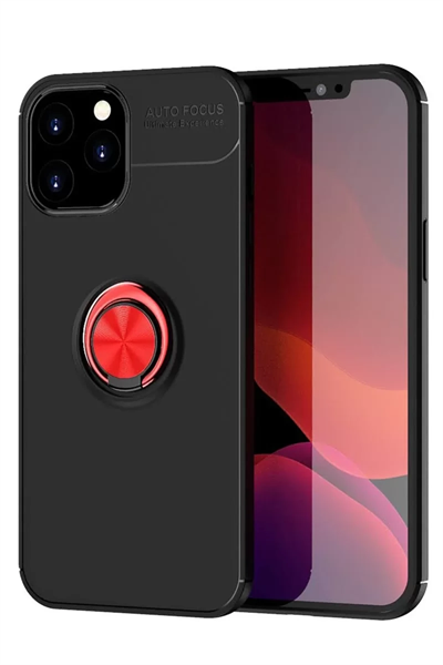 Apple iPhone 12 Pro Max Kılıf Range Yüzüklü Silikon - Siyah-Kırmızı