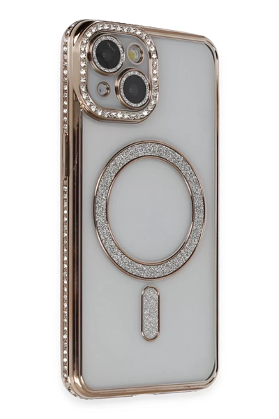 Apple iPhone 13 Kılıf Joke Simli Magneticsafe Kılıf - Gold