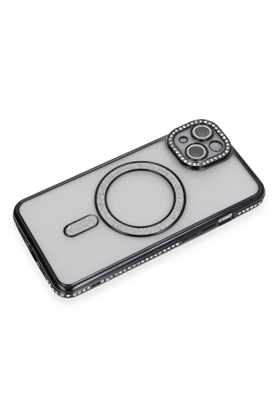 Apple iPhone 13 Kılıf Joke Simli Magneticsafe Kılıf - Siyah
