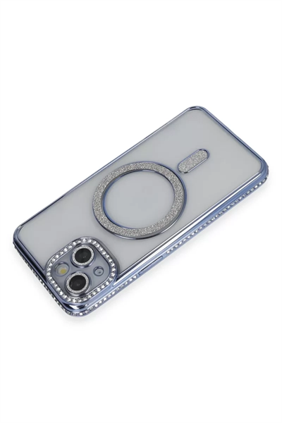 Apple iPhone 13 Kılıf Joke Simli Magneticsafe Kılıf - Mavi