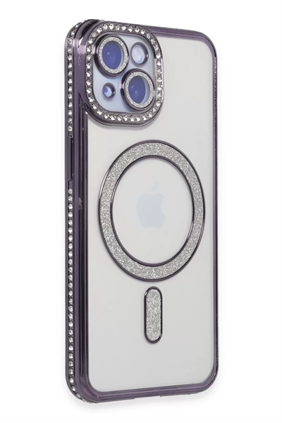 Apple iPhone 13 Kılıf Joke Simli Magneticsafe Kılıf - Derin Mor