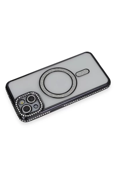 Apple iPhone 13 Kılıf Joke Simli Magneticsafe Kılıf - Siyah