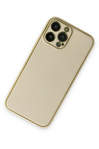 Apple iPhone 13 Pro Kılıf Coco Deri Silikon Kapak - Gold