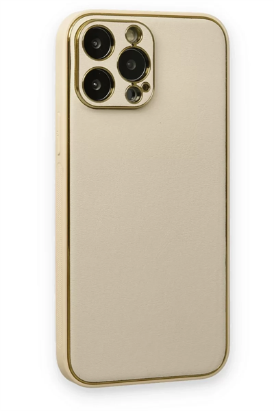 Apple iPhone 13 Pro Kılıf Coco Deri Silikon Kapak - Gold