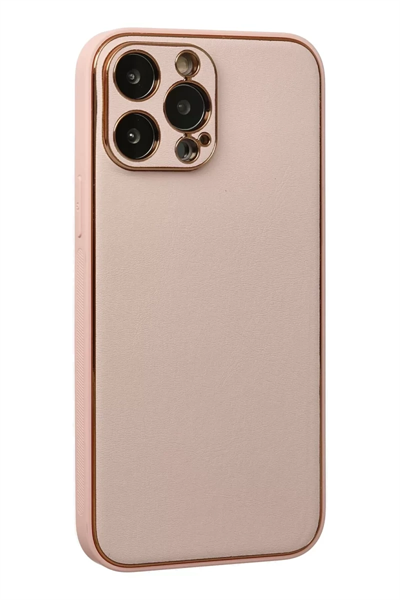 Apple iPhone 13 Pro Kılıf Coco Deri Silikon Kapak - Pudra